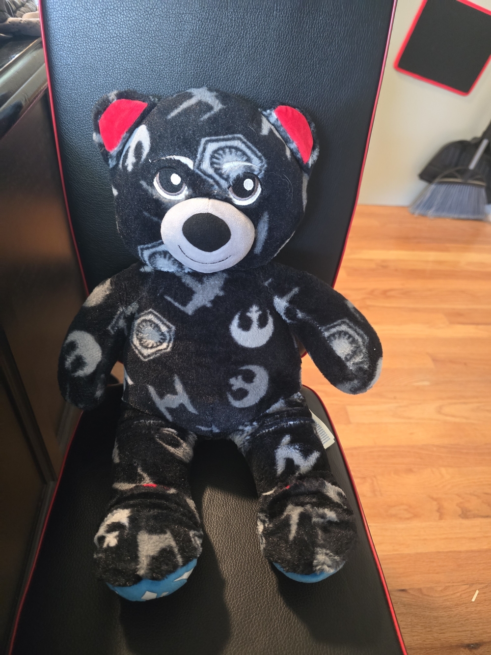 Build-A-Bear Black Plush Star Wars Patterned Teddy with Red Ear Accents